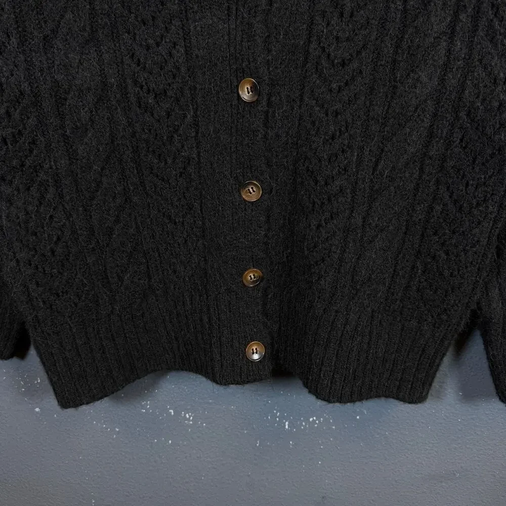 Anthropologie M women’s black classic Pointelle Cardigan knitted sweater